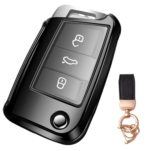 NEUHOO Auto Zubehör kompatibel mit Seat Leon 5F ST Cupra 2012-2019 Schlüsselhülle und Schlüsselanhänger, Schlüsselgehäuse Silikon Schlüsselkarte Hülle (Schwarz-1) von NEUHOO