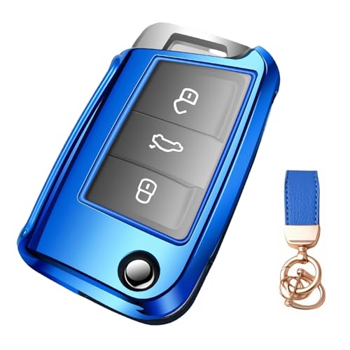 NEUHOO Auto Zubehör kompatibel mit Skoda Kamiq 2019-2024 2025 Schlüsselhülle und Schlüsselanhänger, Schlüsselgehäuse Silikon Schlüsselkarte Hülle (Blau-1) von NEUHOO