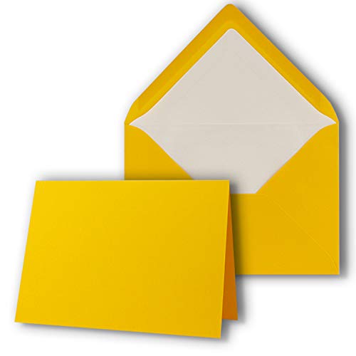 10 Sets - großes Kartenpaket mit 10 Faltkarten & 10 Umschlägen - 10,5 x 14,8 cm - DIN A6/C6 - Gelb - Gerippt - NEUSER PAPIER von NEUSER PAPIER