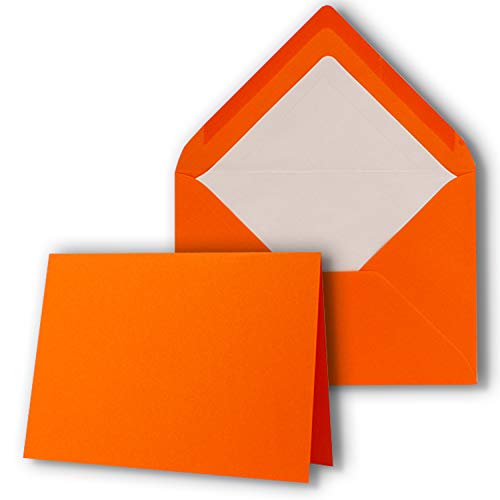 10 Sets - großes Kartenpaket mit 10 Faltkarten & 10 Umschlägen - 10,5 x 14,8 cm - DIN A6/C6 - Orange - Gerippt - NEUSER PAPIER von NEUSER PAPIER