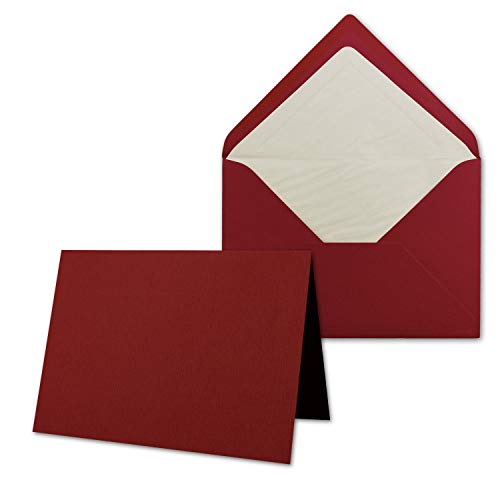 10 x Kartenpaket mit gefütterten Brief-Umschlägen - gerippt - DIN A6/C6 - Dunkelrot - 10,5 x 14,8 cm - Nassklebung - NEUSER PAPIER von NEUSER PAPIER