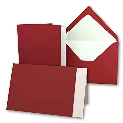 10 x Kartenpaket mit gefütterten Brief-Umschlägen und Einleger - gerippt - DIN A6/C6 - Dunkelrot - 10,5 x 14,8 cm - Nassklebung - NEUSER PAPIER von NEUSER PAPIER