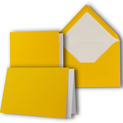 10 x Kartenpaket mit gefütterten Brief-Umschlägen und Einleger - gerippt - DIN A6/C6 - Gelb - 10,5 x 14,8 cm - Nassklebung - NEUSER PAPIER von NEUSER PAPIER