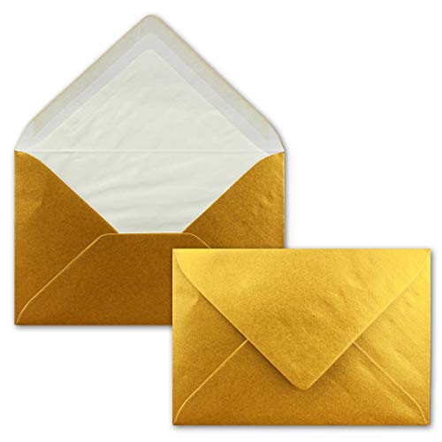 100 Briefumschläge Gold Metallic Glänzend - DIN C6 - gefüttert mit weißem Seidenpapier - 90 g/m² - 11,4 x 16,2 cm - Nassklebung - NEUSER PAPIER von NEUSER PAPIER