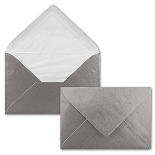 100 Briefumschläge Silber Metallic Glänzend - DIN C6 - gefüttert mit weißem Seidenpapier - 90 g/m² - 11,4 x 16,2 cm - Nassklebung - NEUSER PAPIER von NEUSER PAPIER