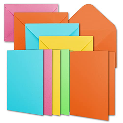 100 Kartensets inklusive Briefumschläge - Blanko Karten - bunter Farbmix - DIN A6 Einladungskarten aus 5 verschiedenen Farben - 10,5 x 14,8 cm 100 Kartensets inklusive Briefumschläge - Blanko Karten - bunter Farbmix - DIN A6 Einladungskarten aus 5 verschiedenen Farben - 10,5 x 14,8 cm von NEUSER PAPIER