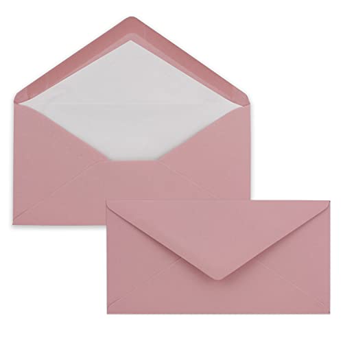 100 x DIN Lang Briefumschläge - Alt-Rosa mit weißem Seidenfutter - 11x22 cm - 110 g/m² - ideal für Einladungen, Weihnachtskarten, Glückwunschkarten aus der Serie Farbenfroh von NEUSER PAPIER