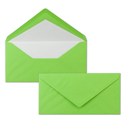 100 x DIN Lang Briefumschläge - Grün mit weißem Seidenfutter - 11x22 cm - 80 g/m² - ideal für Einladungen, Weihnachtskarten, Glückwunschkarten aus der Serie Farbenfroh von NEUSER PAPIER