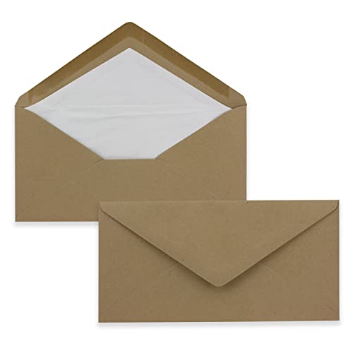 100 x DIN Lang Briefumschläge - Kraftpapier sandbraun mit naturweißem Seidenfutter - 11x22 cm - 120 g/m² - ideal für Einladungen, Weihnachtskarten, Glückwunschkarten aus der Serie Farbenfroh von NEUSER PAPIER