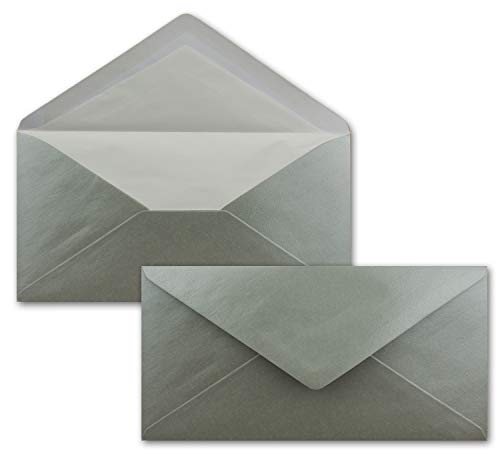 100 x DIN Lang Briefumschläge - Silber mit weißem Seidenfutter - 11x22 cm - 100 g/m² - ideal für Einladungen, Weihnachtskarten, Glückwunschkarten aus der Serie Farbenfroh 100 x DIN Lang Briefumschläge - Silber mit weißem Seidenfutter - 11x22 cm - 100 g/m² - ideal für Einladungen, Weihnachtskarten, Glückwunschkarten aus der Serie Farbenfroh von NEUSER PAPIER