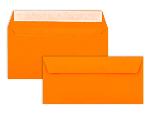 100 x DIN Lang Briefumschläge in Übergröße (DIN C6/5) - 22,9 x 11,4 cm - Orange - Nassklebung ohne Fenster - für dicke Karten und viel Inhalt - NEUSER PAPIER von NEUSER PAPIER