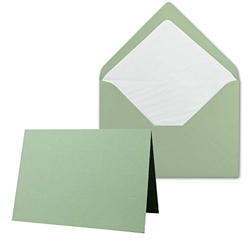 100 x Kartenpaket mit gefütterten Brief-Umschlägen - gerippt - DIN A6/C6 - Olive-Grün - 10,5 x 14,8 cm - Nassklebung - NEUSER PAPIER von NEUSER PAPIER