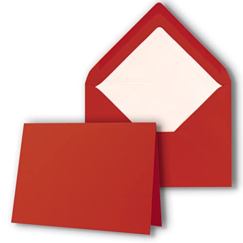 100 x Kartenpaket mit gefütterten Brief-Umschlägen - gerippt - DIN A6/C6 - Rot - 10,5 x 14,8 cm - Nassklebung - NEUSER PAPIER von NEUSER PAPIER
