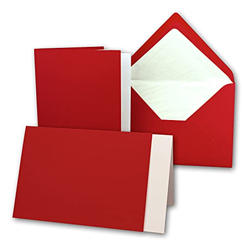 100 x Kartenpaket mit gefütterten Brief-Umschlägen und Einleger - gerippt - DIN A6/C6 - Rot - 10,5 x 14,8 cm - Nassklebung - NEUSER PAPIER von NEUSER PAPIER