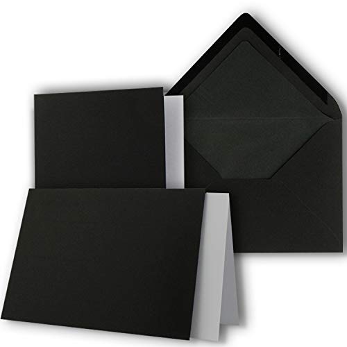 100 x Kartenpaket mit gefütterten Brief-Umschlägen und Einleger - gerippt - DIN A6/C6 - Schwarz - 10,5 x 14,8 cm - Nassklebung - NEUSER PAPIER von NEUSER PAPIER