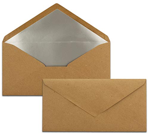 1000 Brief-Umschläge DIN Lang - Vintage-Umschläge mit Silber-Metallic Innen-Futter - 110 x 220 mm - Nassklebung - festliche Kuverts für Einladungen von NEUSER PAPIER