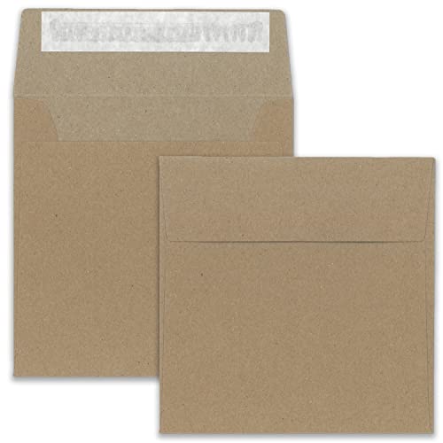 1000 Kraftpapier Briefumschläge in Sandbraun - quadratisches Format 16 x 16 cm - Vintage Recycling Kuverts - 140 Gramm/m² - Haftklebung von NEUSER PAPIER