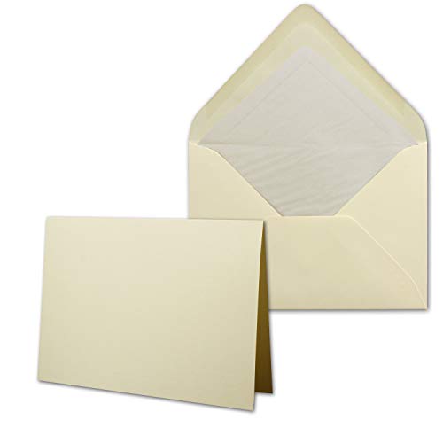 1000 Sets - großes Kartenpaket mit 1000 Faltkarten & 1000 Umschlägen DIN B6 in Creme-Chamois - GERIPPT von NEUSER PAPIER