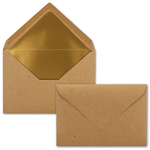 1000x - Brief-Umschläge B6 mit Gold Innenfutter - 12,5 x 17,6 cm - Kraft-Papier braun Recycling Nassklebung - Vintage - UmWelt by GUSTAV NEUSER von NEUSER PAPIER