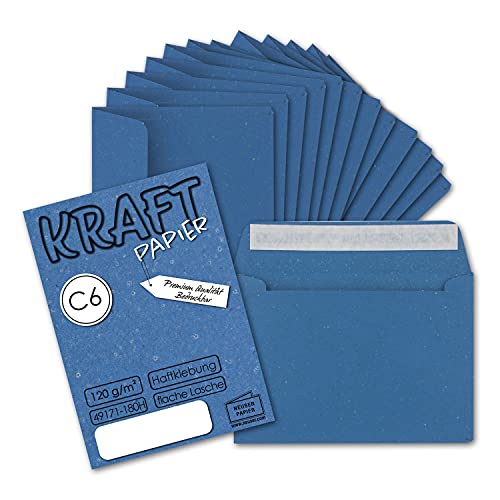 1000x Briefumschläge DIN C6 Kraftpapier - Blau - Vintage Recycling Kuverts mit Haftklebung - 114 x 162 mm von NEUSER PAPIER