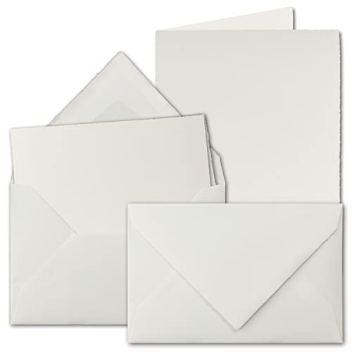 100x B6 Vintage Faltkarten-Set mit gefütterten Briefumschlägen, Büttenpapier, 113 x 175 mm - hoch-doppelt, Naturweiß - Karten aus Büttenpapier von NEUSER PAPIER