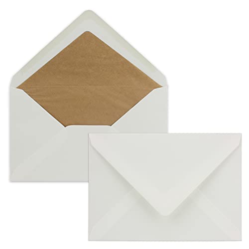 100x Brief-Umschläge C5 - Natur-Weiß - gefüttert mit braunem Seidenpapier - 90 g/m² - 22,9 x 16,2 cm - Nassklebung von NEUSER PAPIER