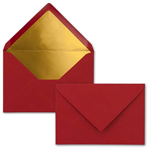 100x Briefumschläge B6 mit Gold Innenfutter - 12,5 x 17,6 cm - Dunkelrot - (Rot) - gefüttert mit metallic Papier - Nassklebung - FarbenFroh by GUSTAV NEUSER von NEUSER PAPIER