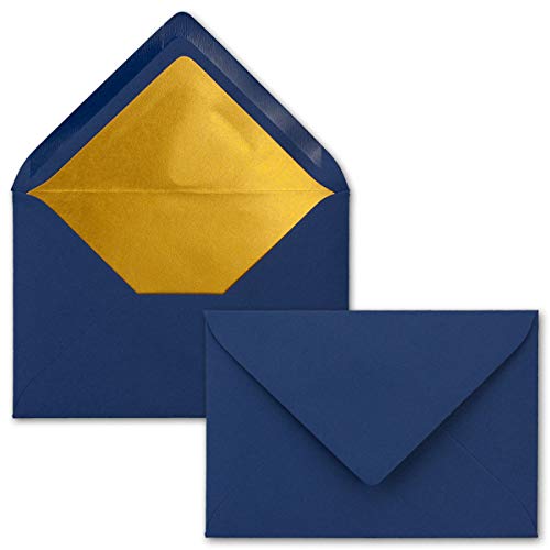 100x Briefumschläge B6 mit Gold Innenfutter - 12,5 x 17,6 cm - Nachtblau - (Blau) - gefüttert mit metallic Papier - Nassklebung - FarbenFroh by GUSTAV NEUSER von NEUSER PAPIER