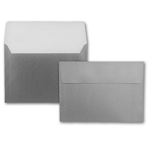 100x Briefumschläge DIN C5 Silber Metallic - 16,2 x 22,9 cm - Haftklebung - glänzende Kuverts für große Einladungen und Karten zum Geburtstag oder Hochzeit 100x Briefumschläge DIN C5 Silber Metallic - 16,2 x 22,9 cm - Haftklebung - glänzende Kuverts für große Einladungen und Karten zum Geburtstag oder Hochzeit von NEUSER PAPIER
