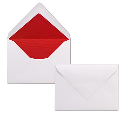 100x Briefumschläge Weiß DIN C6 gefüttert mit Seidenpapier in Rot 100 g/m² 11,4 x 16,2 cm mit Nassklebung ohne Fenster von NEUSER PAPIER