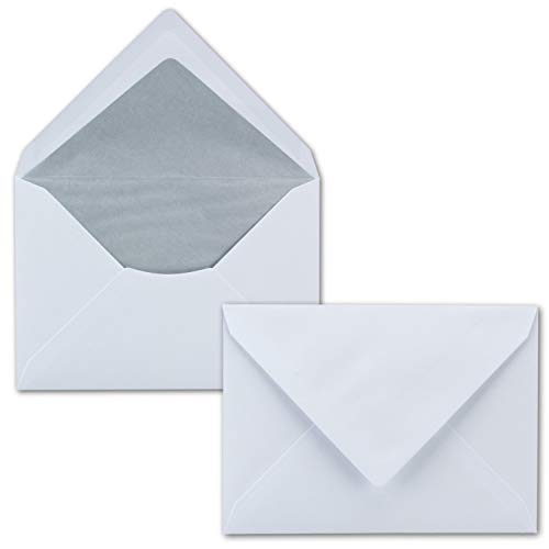 100x Briefumschläge Weiß DIN C6 gefüttert mit Seidenpapier in Silber 100 g/m² 11,4 x 16,2 cm mit Nassklebung ohne Fenster von NEUSER PAPIER