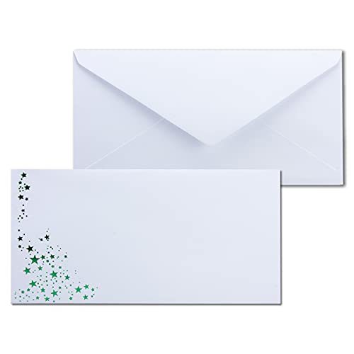 100x Briefumschläge mit Metallic Sternen - DIN Lang - Grün geprägter Sternenregen - Farbe: weiß, Nassklebung, 100 g/m² - 110 x 220 mm - ideal für Weihnachten 100x Briefumschläge mit Metallic Sternen - DIN Lang - Grün geprägter Sternenregen - Farbe: weiß, Nassklebung, 100 g/m² - 110 x 220 mm - ideal für Weihnachten von NEUSER PAPIER