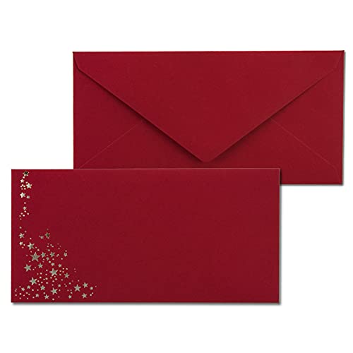 100x Briefumschläge mit Metallic Sternen - DIN Lang - Silber geprägter Sternenregen - Farbe: dunkelrot, Nassklebung, 120 g/m² - 110 x 220 mm - ideal für Weihnachten 100x Briefumschläge mit Metallic Sternen - DIN Lang - Silber geprägter Sternenregen - Farbe: dunkelrot, Nassklebung, 120 g/m² - 110 x 220 mm - ideal für Weihnachten von NEUSER PAPIER