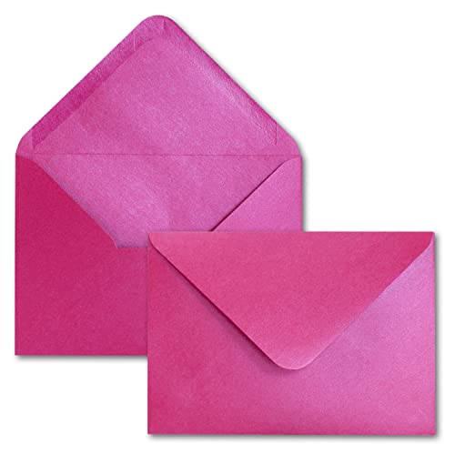 100x DIN C6 Briefumschläge, Pink mit Metallic Effekt, 114 x 162 mm, 90 g/m², beidseitig beschichtet mit Perlmutt-Effekt, Nassklebung, für Einladungen, Geburtstag, Taufe von NEUSER PAPIER