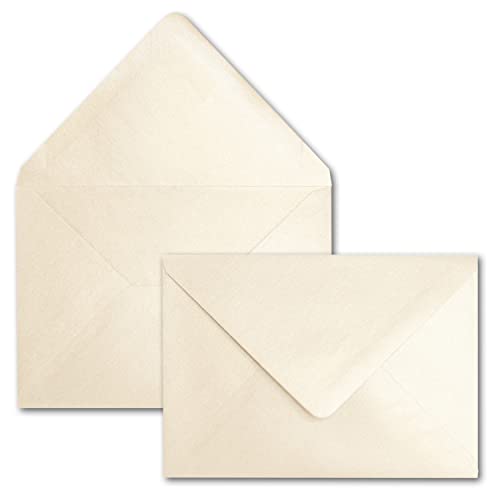 100x DIN C6 Briefumschläge, vanille (Creme) mit Metallic Effekt, 114 x 162 mm, 90 g/m², beidseitig beschichtet mit Perlmutt-Effekt, Nassklebung, für Einladungen, Geburtstag, Taufe von NEUSER PAPIER