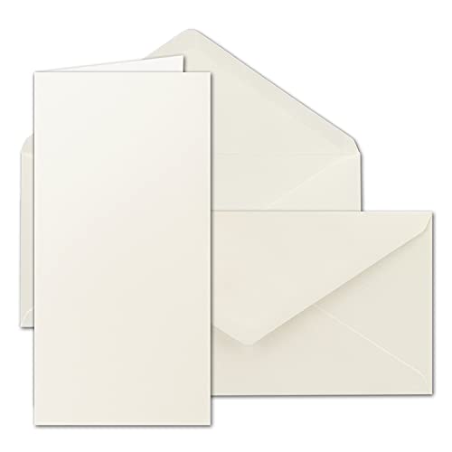 100x Faltkartenset inklusive Briefumschläge in DIN Lang 11 x 22 cm in Creme - blanko Einladungskarten - Klappkarten zum Selbstegestalten & Kreieren von NEUSER PAPIER