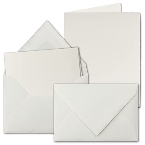 100x Kartenset aus Büttenpapier - DIN A5 Faltkarten 148 x 210 mm (offen: 210 x 297 mm) + DIN C5 Umschläge mit Seidenpapier gefüttert - Farbe: Weiß - Doppelkarten Set mit Briefumschlägen von NEUSER PAPIER