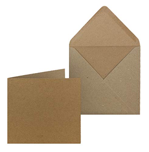 100x Kraftpapier Karten-Set inklusive Briefumschläge quadratisch - Braun - Größe Faltkarten (gefaltet): 14,5 x 14,5 cm - Umschläge 15,5 x 15,5 cm von NEUSER PAPIER