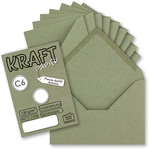100x Kraftpapier Umschläge DIN C6 Grün - 11,4 x 16,2 cm ohne Fenster - Vintage Briefumschläge mit Nassklebung Spitzklappe - NEUSER PAPIER 100x Kraftpapier Umschläge DIN C6 Grün - 11,4 x 16,2 cm ohne Fenster - Vintage Briefumschläge mit Nassklebung Spitzklappe - NEUSER PAPIER von NEUSER PAPIER