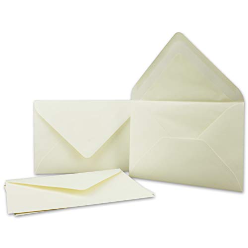 100x Kuverts in Creme - Brief-Umschläge in DIN B6-12,5 x 17,6 cm geripptes Papier - cremefarbenes Seidenfutter für Weihnachten & festliche Anlässe von NEUSER PAPIER
