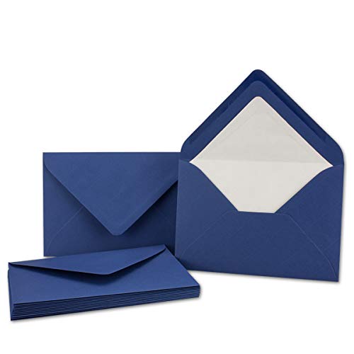 100x Kuverts in Dunkel-Blau - Brief-Umschläge in DIN B6-12,5 x 17,6 cm geripptes Papier - weißes Seidenfutter für Weihnachten & festliche Anlässe von NEUSER PAPIER