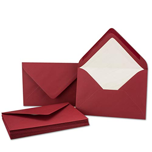 100x Kuverts in Dunkel-Rot - Brief-Umschläge in DIN B6-12,5 x 17,6 cm geripptes Papier - weißes Seidenfutter für Weihnachten & festliche Anlässe von NEUSER PAPIER