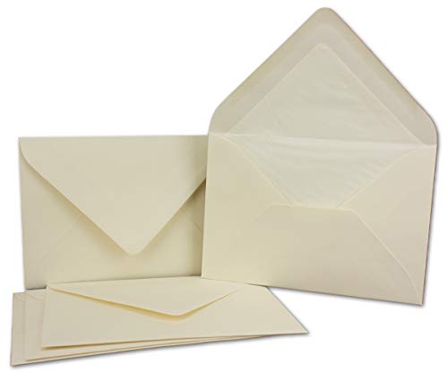 100x Kuverts in Naturweiss - Brief-Umschläge in DIN B6-12,5 x 17,6 cm geripptes Papier - weißes Seidenfutter für Weihnachten & festliche Anlässe von NEUSER PAPIER