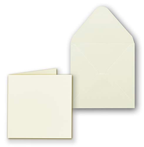 100x Quadratisches Faltkartenset inkl. Briefumschlägen 14 x 14 cm blanko in Creme - ideal zum Selbstgestalten & Kreieren von NEUSER PAPIER