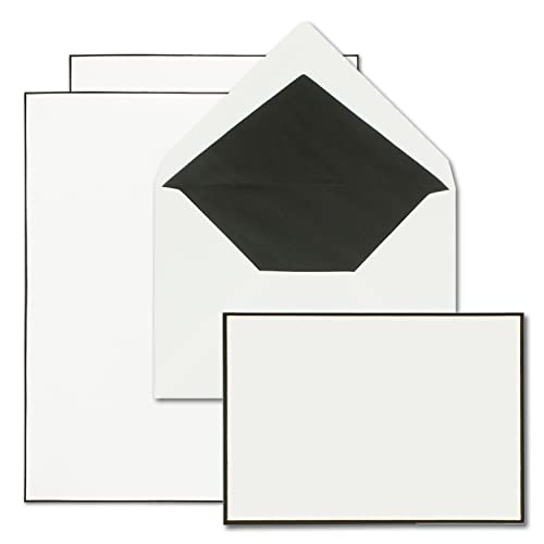 100x Trauerpapier Sets DIN A5 mit sehr edlen gefütterten Umschlägen DIN C6 - beide mit handgemachtem schwarzem Rand - Briefpapier für Kondolenz von NEUSER PAPIER