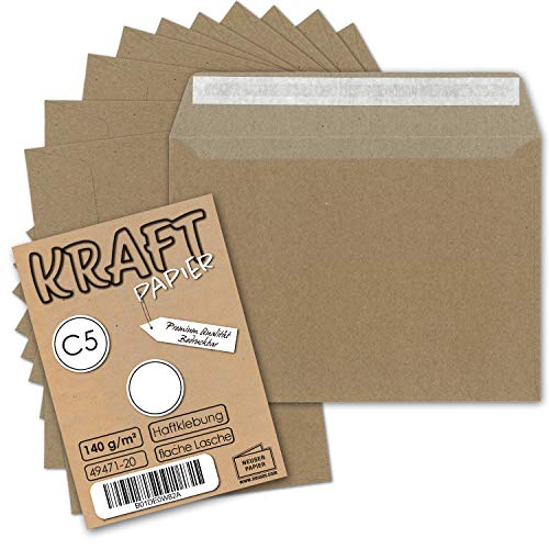 100x Vintage Brief-Umschläge DIN C5 Kraftpapier 140 gr - 229 x 162 mm - braun - innen grau - nachhaltiges Recyclingpapier - Haftklebung - UmWelt by GUSTAV NEUSER von NEUSER PAPIER