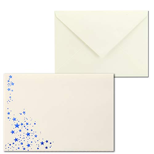 100x Weihnachts-Briefumschläge - DIN B6 - mit Blau-Metallic geprägtem Sternenregen - Farbe: Creme - Nassklebung, 100 g/m² - 120 x 180 mm - Marke: GUSTAV NEUSER 100x Weihnachts-Briefumschläge - DIN B6 - mit Blau-Metallic geprägtem Sternenregen - Farbe: Creme - Nassklebung, 100 g/m² - 120 x 180 mm - Marke: GUSTAV NEUSER von NEUSER PAPIER