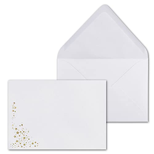 100x Weihnachts-Briefumschläge - DIN C5 - mit Gold-Metallic geprägtem Sternenregen, festlich matter Umschlag in weiß - Nassklebung, 110 g/m² - 162 x 229 mm - Marke: GUSTAV NEUSER von NEUSER PAPIER