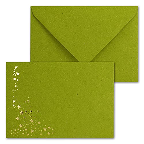 100x Weihnachts-Briefumschläge - DIN C6 - mit Gold-Metallic geprägtem Sternenregen -Farbe: Kraftpapier Hellgrün (Grün) - Nassklebung, 120 g/m² - 114 x 162 mm von NEUSER PAPIER