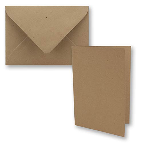 100x braunes Vintage Kraftpapier Falt-Karten SET mit Umschlägen DIN A5-21 x 14,8 cm - Braun - Recycling - Klapp-Karten - blanko von NEUSER PAPIER